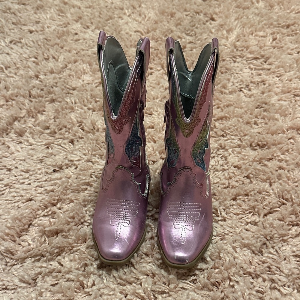 Dream Pairs Kids Metallic Pink/Rainbow Cowboys Boots